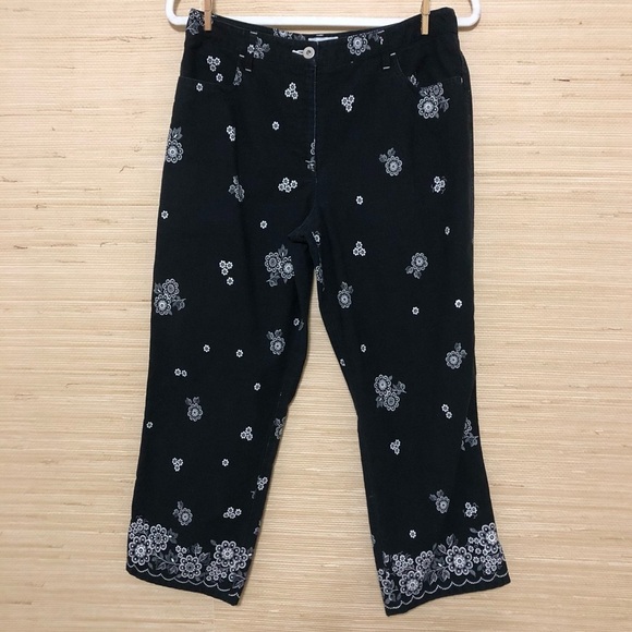 Ann Taylor LOFT Black Floral Print Wide Leg Jean Pants Size 8 - Picture 1 of 4